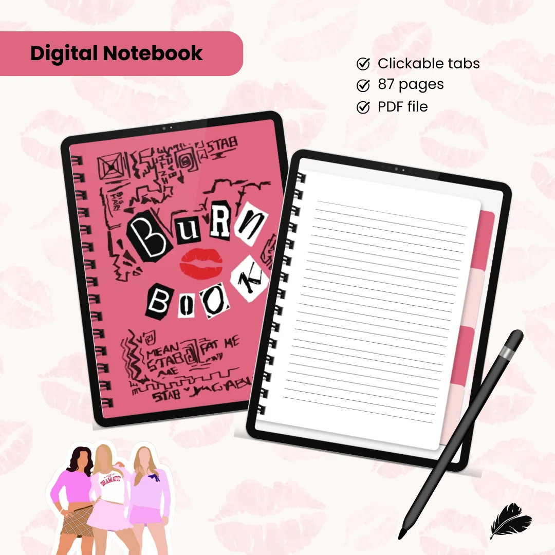 Burn Book Digital Notebook | Interactive PDF with Stickers & Clickable Tabs