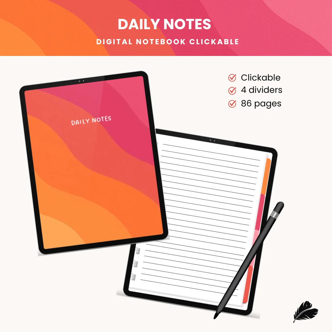 Colorful Daily Notes Digital Notebook | Interactive PDF with 100+ Stickers & Tabs